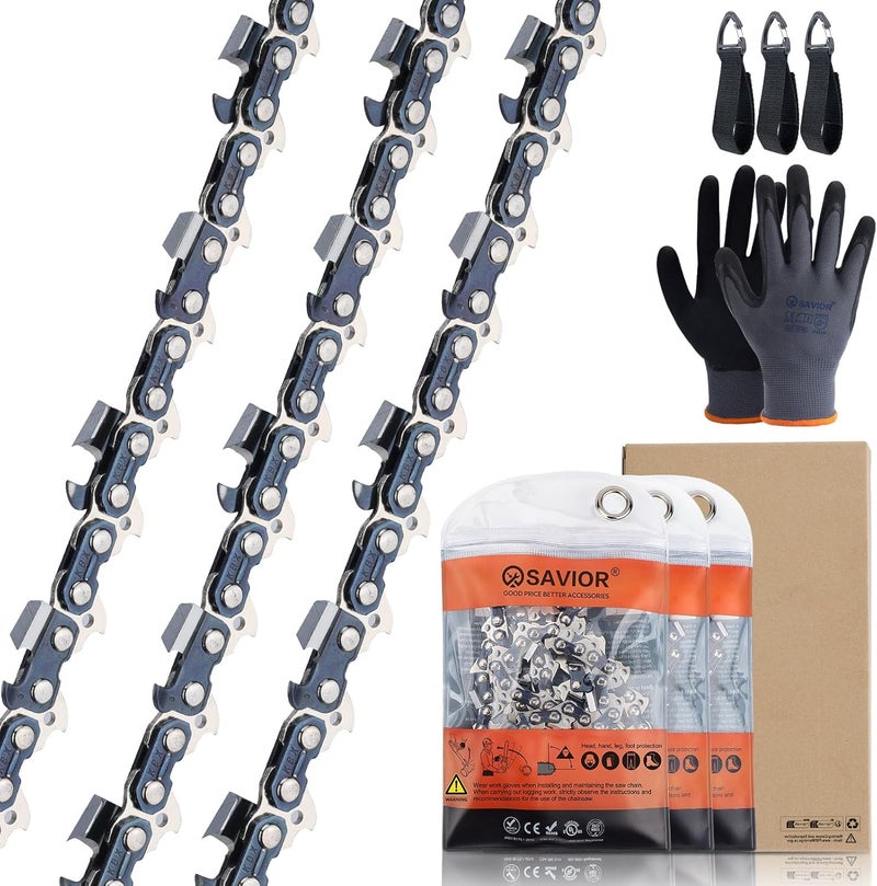 Savior 24 Inch Chainsaw Chain, 3/8 Pitch .063 Gauge 84 Drive Links Full Chisel Saw Chain Compatible with MS362 MS440 MS441 MS460 MS461 MS660 MS661 Chainsaw, Replaces part number 36RS3 84 (3 Chains) - Image 1